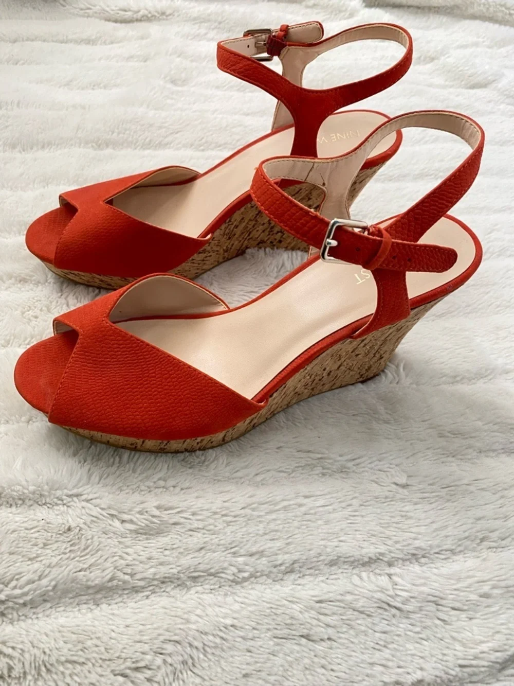 Nine West Orange Suede Wedge Sandals with Ankle Strap Size 10